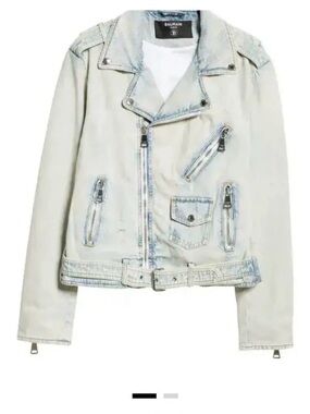 41 BALMAIN NWT 2600.00 UNISEX 52 Faded Denim Moto Jacket